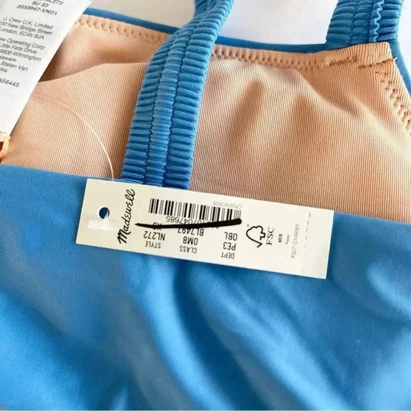 Madewell Scrunchy Strap Square Neck Bikini Top Ornamental Blue XS NWT - Picture 7 of 7